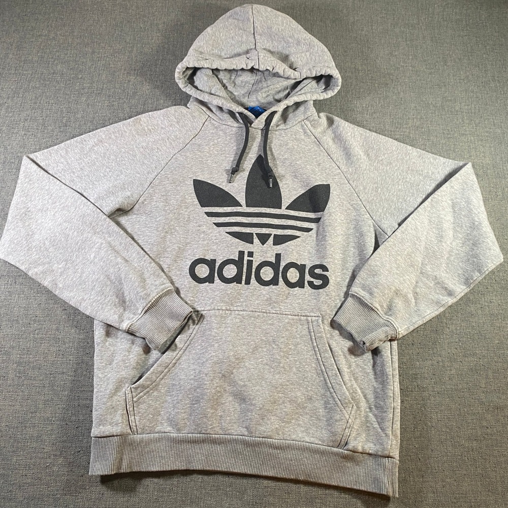 Adidas‎ Trefoil Logo Hoodie Pullover Sweatshirt Mens Gray Athleisure Small